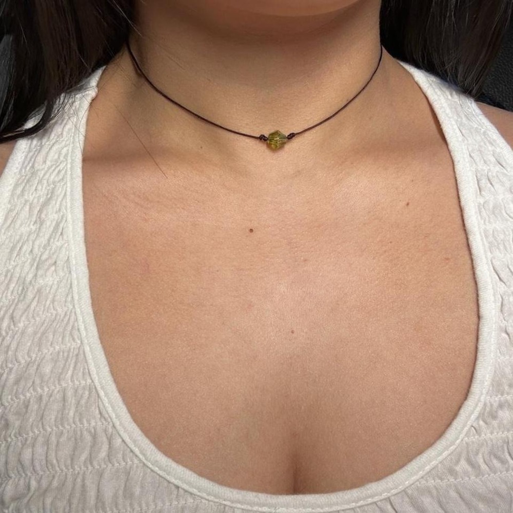 oho Earthy Olive Gold Choker Necklace Handmade Crystal Bicone Adjustable Dainty